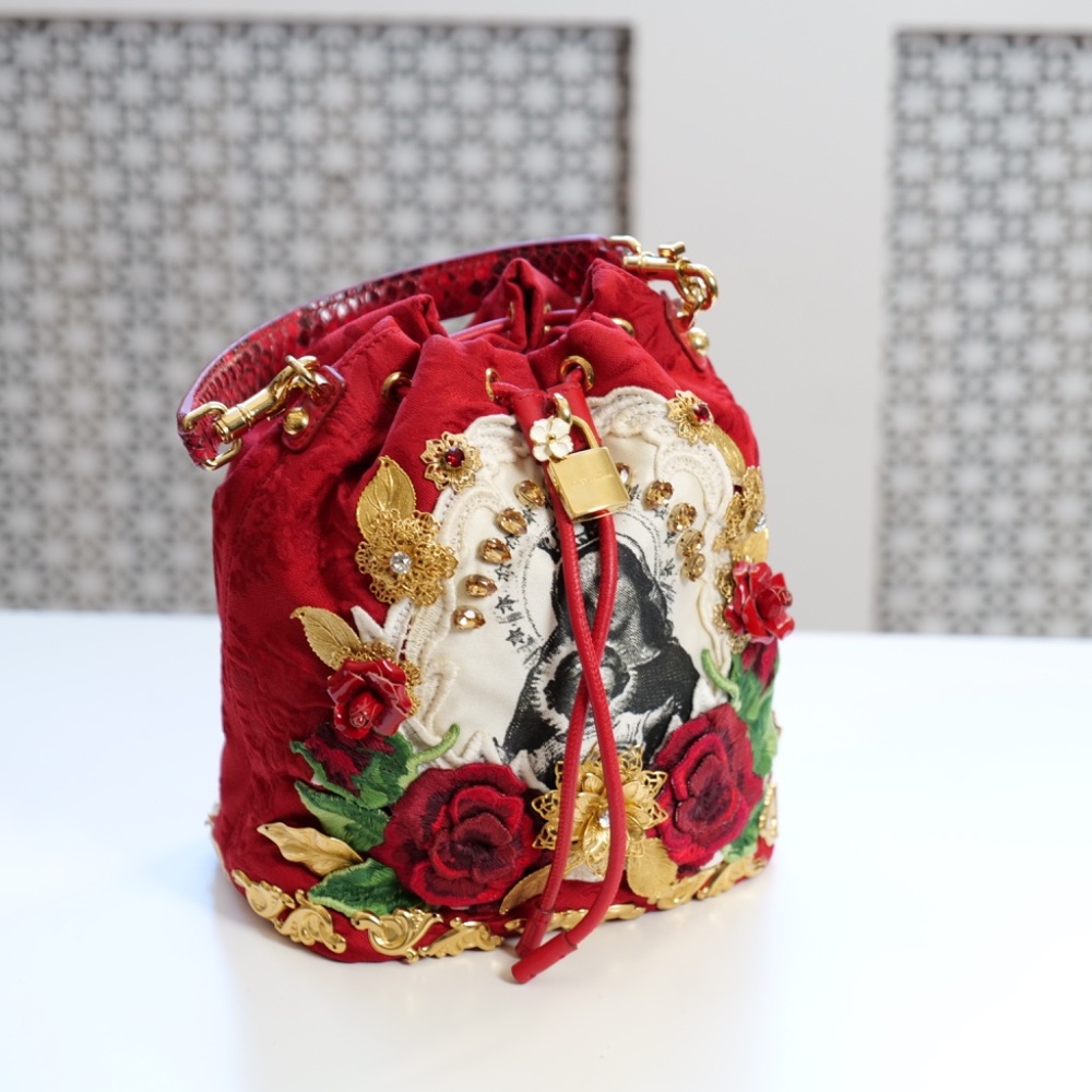 DOLCE & GABBANA Embroidered Red Floral Handbag